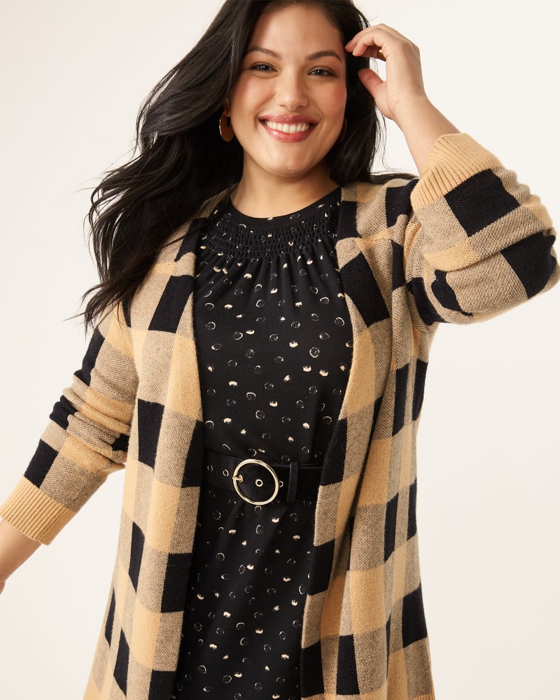 Front of plus size Alyssa Plaid Open-Front Cardigan by Ryan Wylde | Dia&Co | dia_product_style_image_id:175304